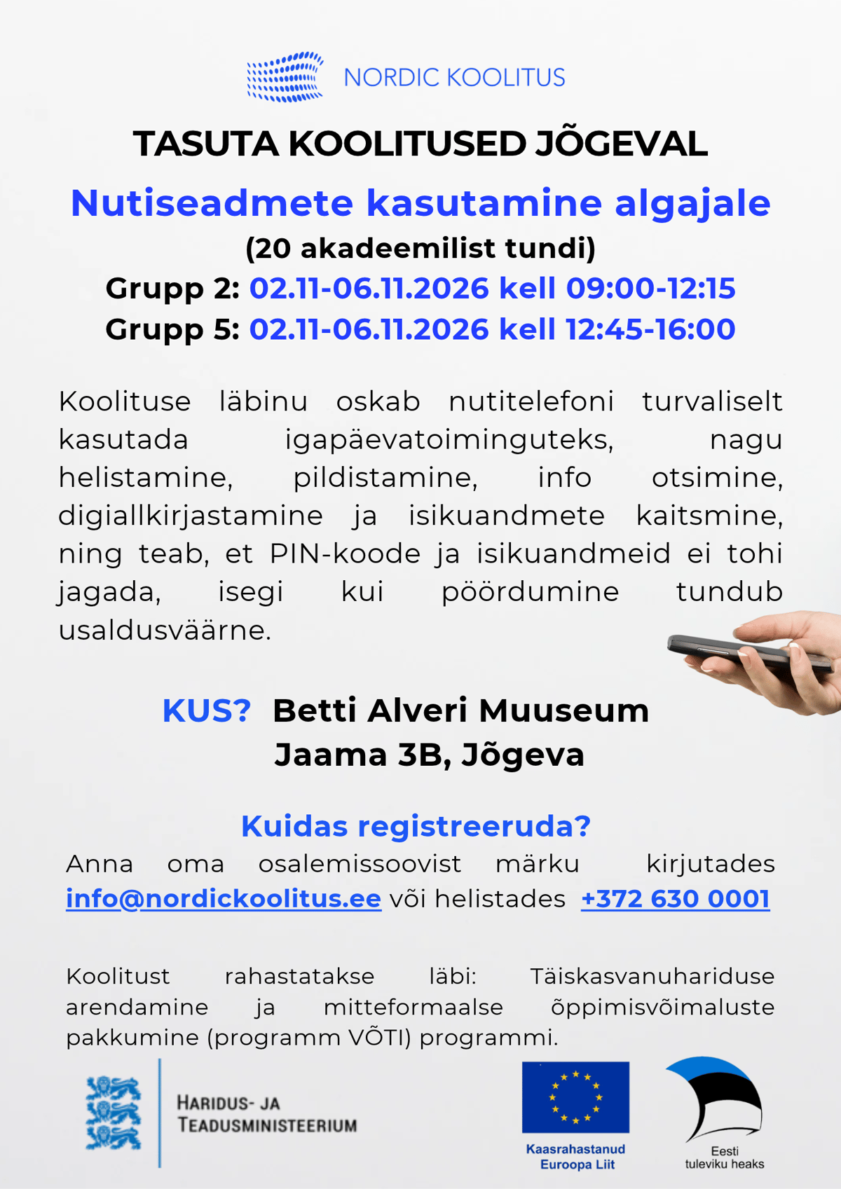 Tasuta koolitused Jõgeval. Nutiseadmete kasutamine algajale