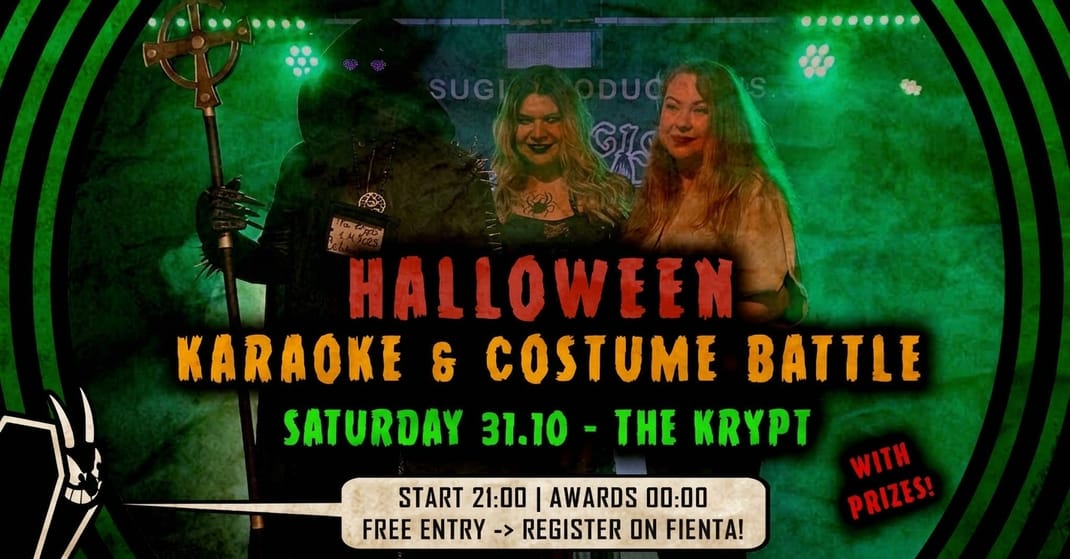 Event artwork: 31.10 🎃 Halloween karaoke & costume battle 🎃 Free entry @ The Krypt