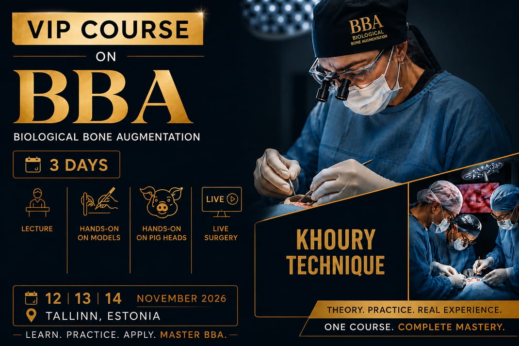 Event artwork: 3-day intensive masterclass: BIOLOGICAL BONE AUGMENTATION,Khoury, Horisontal