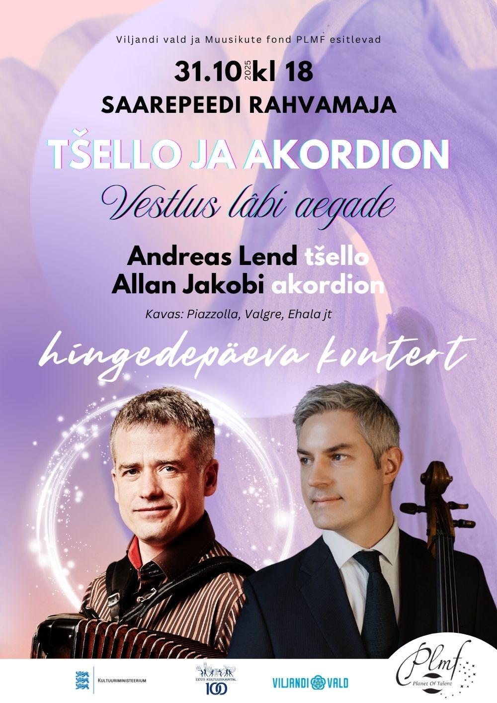 Hingedepäeva kontsert Tśello ja akordion "Vestlus läbi aegade" Hingedepäeva kontsert Tśello ja akordion "Vestlus läbi aegade"